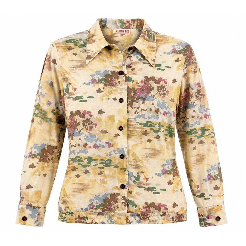 JCPenney MW Tapered Women's 11/12 Landscape Print Button Front Blouse Vintage